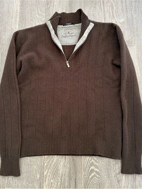 Ermenegildo Zegna Sport Men’s Wool Cashmere 1/4 Zip Sweater Brown M